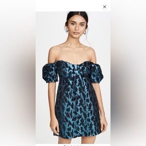 BB Dakota Off the Shoulder Blue Leopard Print Mini Dress